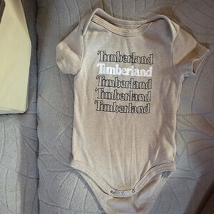 Timberland Beige Logo Stack Baby One-Piece Bodysuit